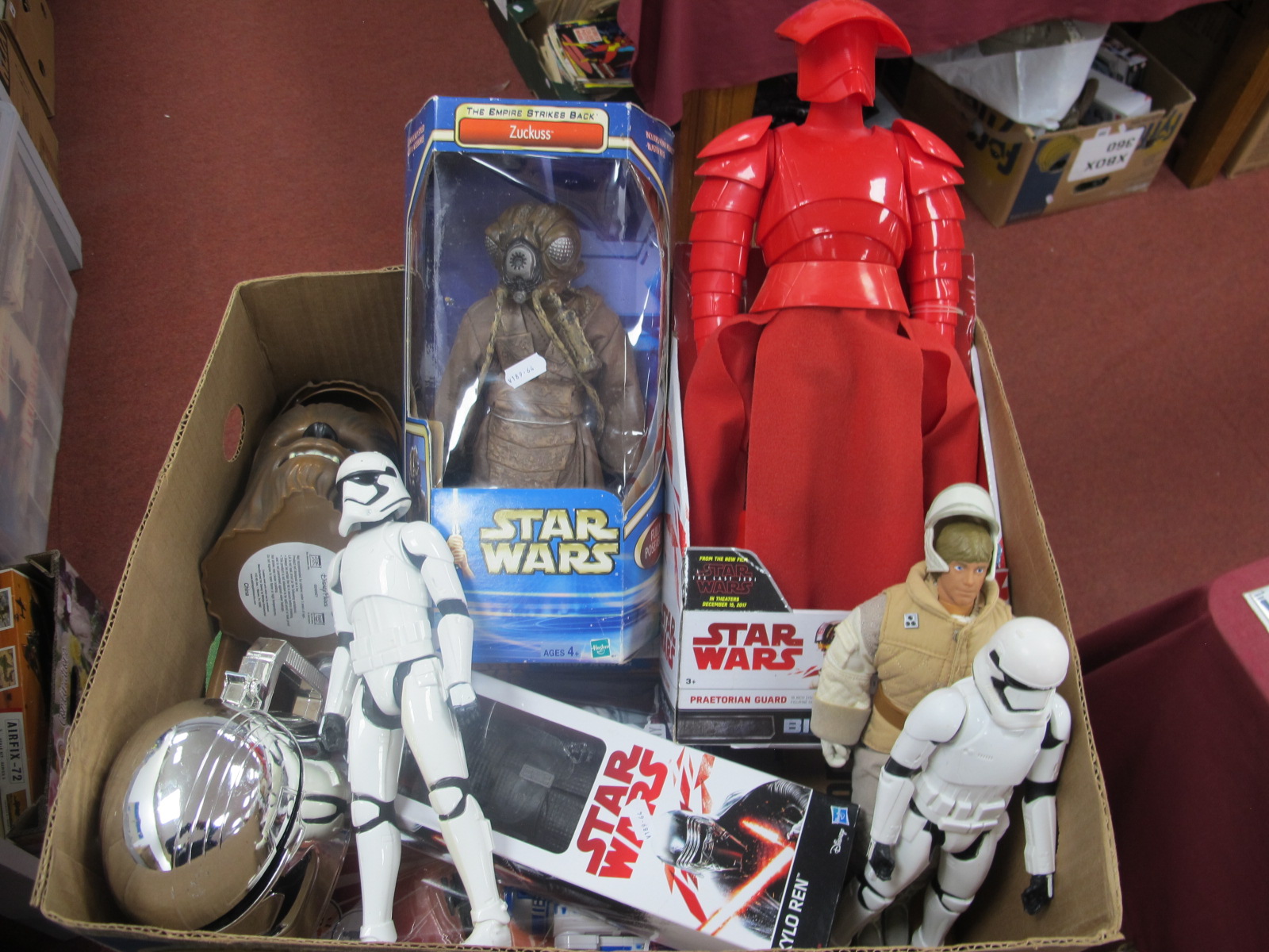 Five Boxed Star Wars Figures, to include Zuckuss, Kanan Jarrus and three others, Luke Skywalker