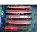 A Hornby 'OO' Gauge/4mm Class 43 Unpowered Virgin Diesel Locomotive 'Lady in Red', plus four