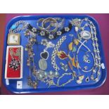 Assorted Costume Jewellery, including tumbled hardstone and chain necklace, large pendants on