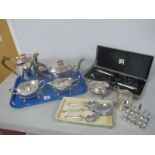 A Lister Horsfall Art Deco Style Plated Four Piece Tea Set, together with a plated cream jug, modern