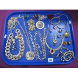 Modern Gilt Metal Necklaces, assorted costume earrings, brooches, bangles, etc :- One Tray