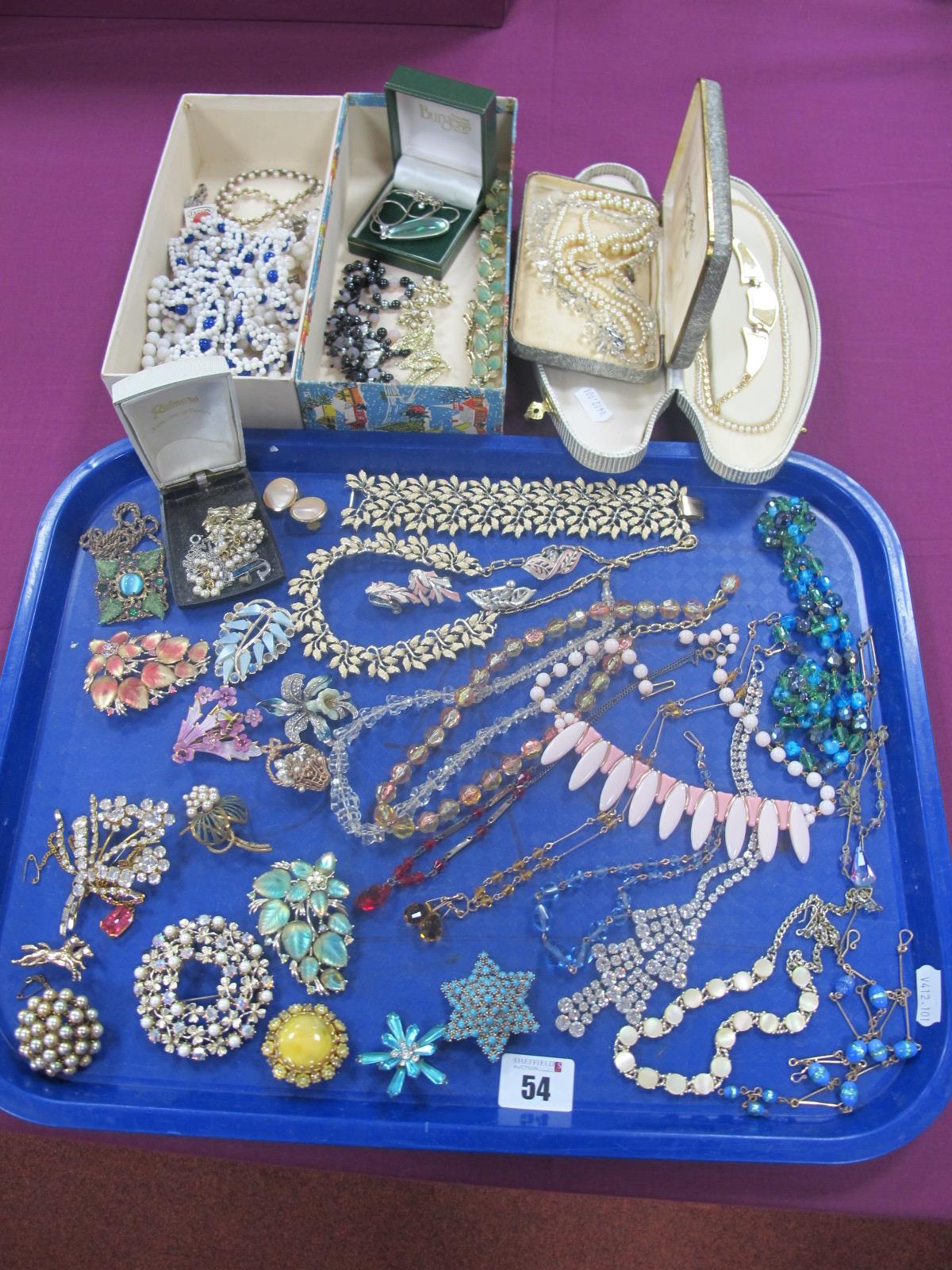 Assorted Costume Jewellery, including diamanté, bead necklaces, earrings, brooches, imitation pearls