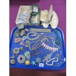 Assorted Costume Jewellery, including diamanté, bead necklaces, earrings, brooches, imitation pearls