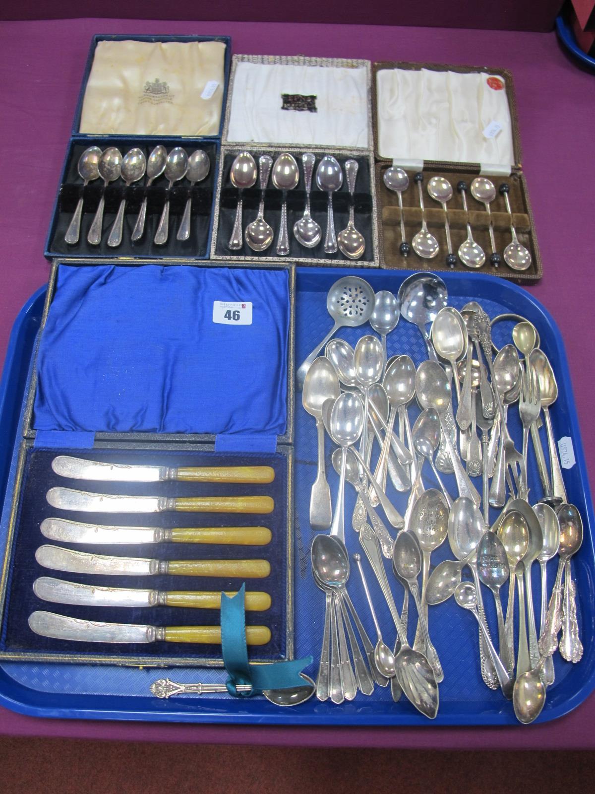 A Mixed Lot of Assorted Plated Teaspoons, etc, together with cased sets of Art Deco style and