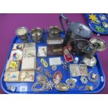 Vintage and Later Costume Jewellery, plated teapot, a jug and sugar bowl, a 9ct gold pendant,