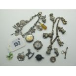 A Vintage Charm Bracelet, suspending Victorian and later charm pendants, together with compass and