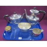 A Decorative Walker & Hall Plated Four Piece Tea Set, each semi reeded with foliate engraved