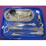 Hallmarked Silver Handled Shoe Horns and Button Hooks, together with novelty plated pepperette,