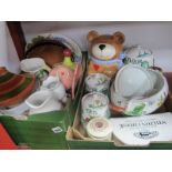 Three Italian Kitchen Jars, Denby Stilton cheese holder, biscuit jar as a bear, etc:Two Boxes.