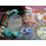 Carnival Glass, Russian dolls, brass mini easel, egg trinket box, etc:- One Box.