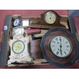 S.F & Co Pottery Cased Mantle Clock, Schatz Swiza, oak and other clocks, desk calendars:- One Box.