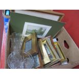 Picture Frames, original artwork, glass vases:- One Box