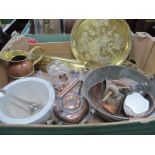 WWI Brass Trenchart Shell, mortar and pestle, brass trivet, etc:- One Box.