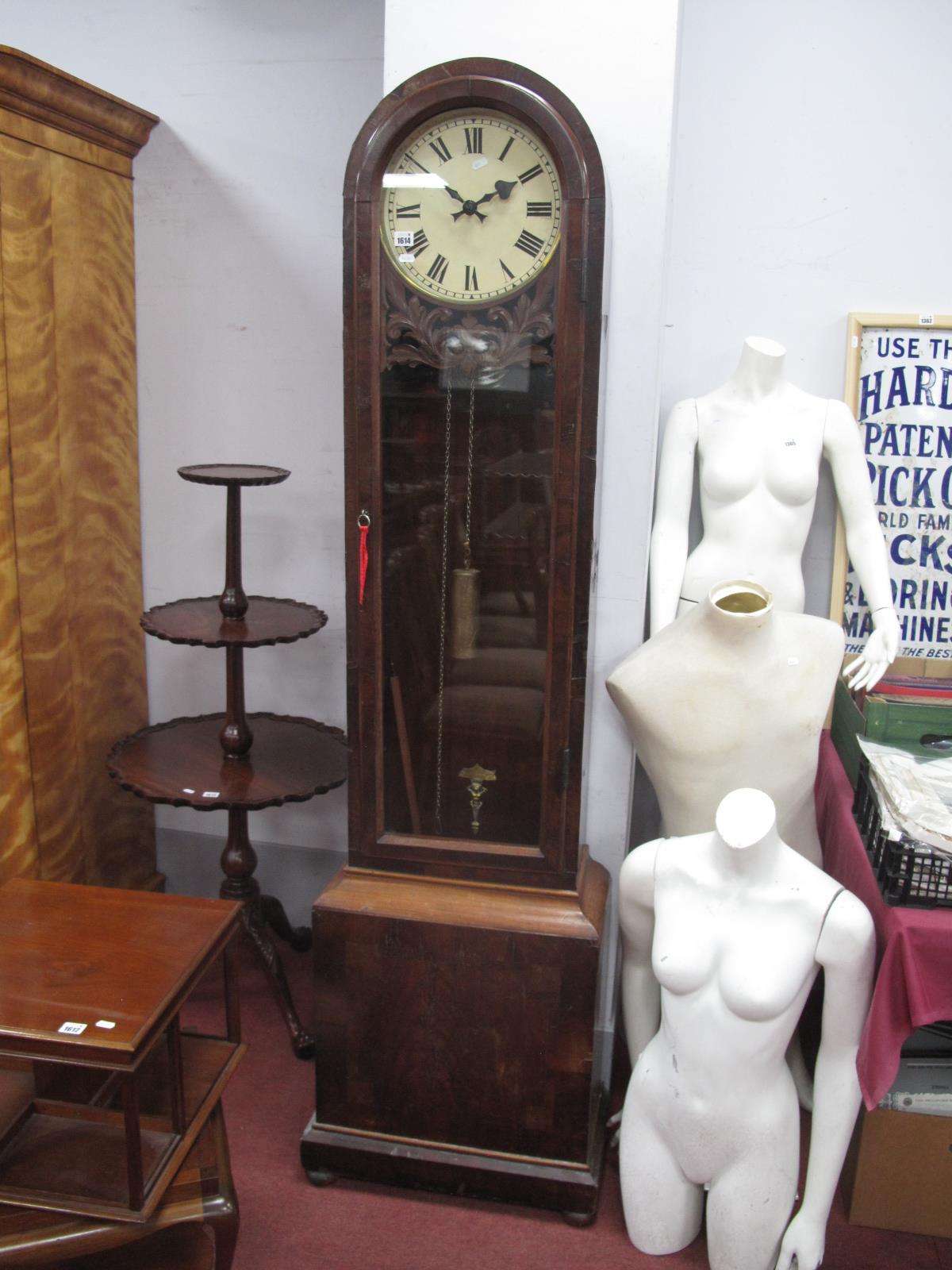 A XIX Century and Later Mahogany Longcase Clock, with a white dial, arched glass door, crossbanded