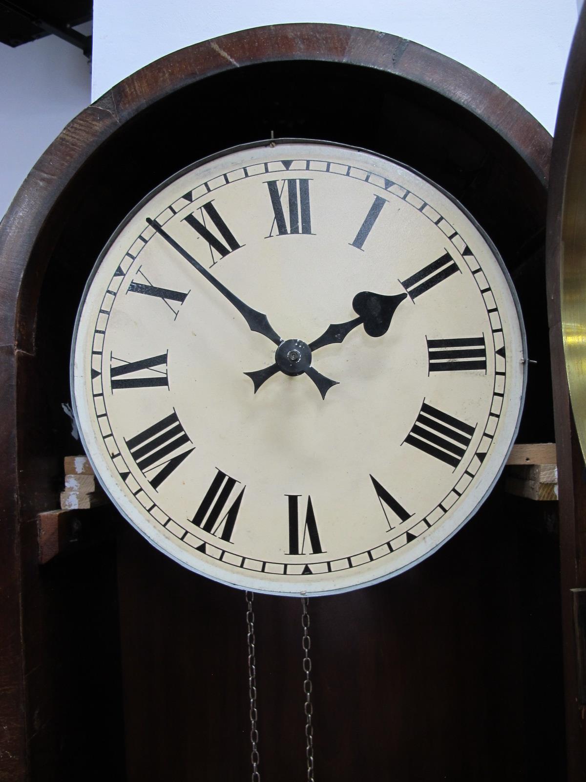 A XIX Century and Later Mahogany Longcase Clock, with a white dial, arched glass door, crossbanded - Image 4 of 5