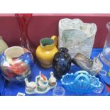 Orrefors Glass Vase, fluted ruby glass vase, Denby classic jug in 'Mustard', other decorative