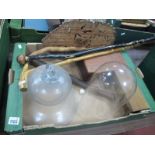 A Bell Shaped Glass Dome, walking sticks, etc:- One Box