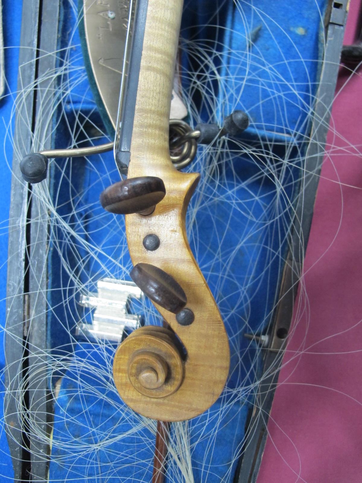A Violin with Two Piece back, bearing label Maker Ralph -----, Cleveland plus bow in an ebonised - Image 5 of 7