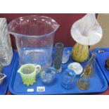 Clear Glass Two Lip Ice Bucket, Alum bay glass vase, other glassware:- One Tray