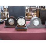T.W.Ward Hand Hammered Pewter Mantel Clock, 1920's oak mantel clock and one other clock.