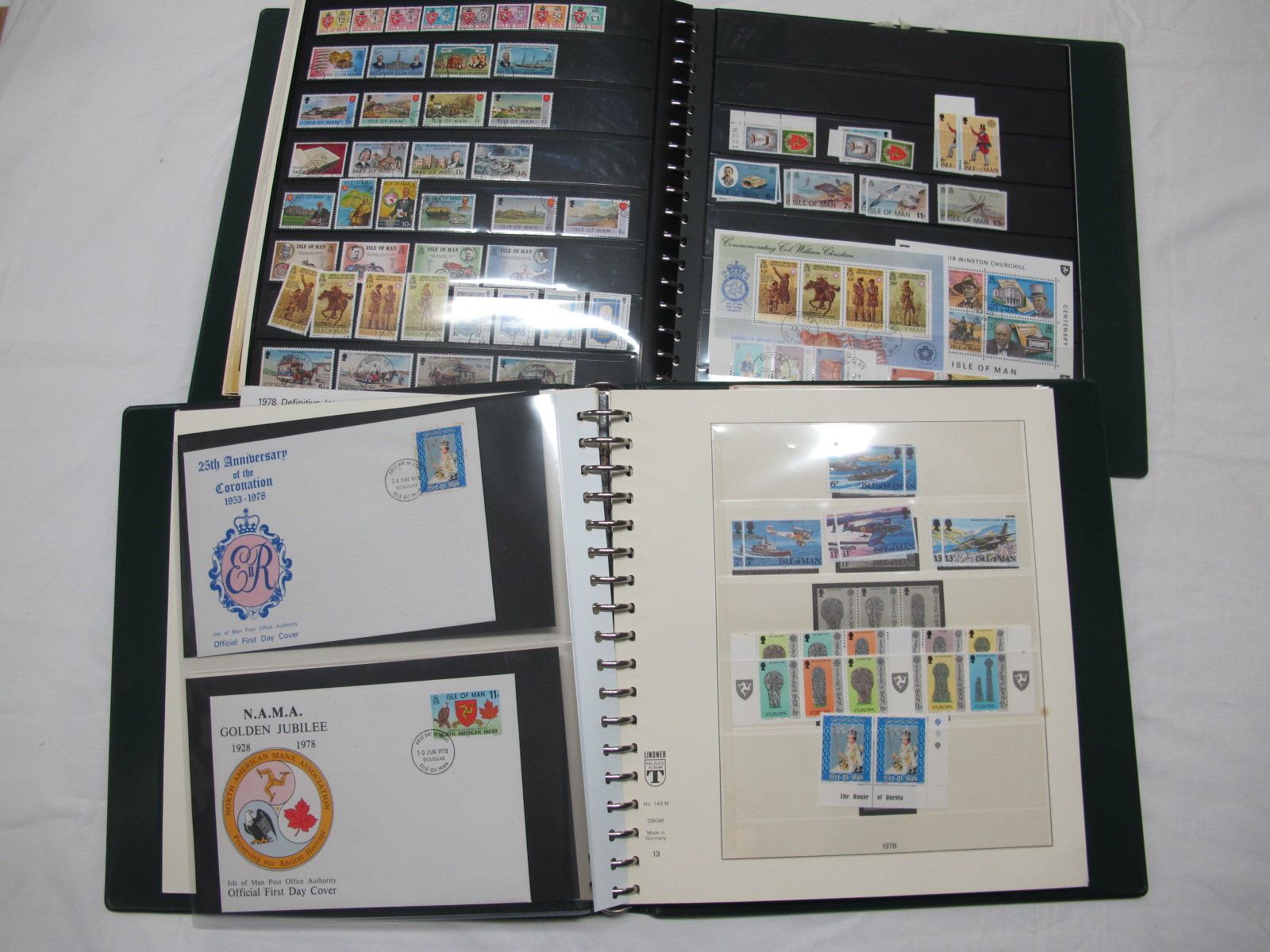 Two Lindner Hingless Albums, containing a collection of mint Isle of Man Stamps, FDC's, issues