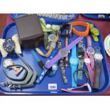 Assorted Wristwatches, including rubber strap watches etc :- One Tray