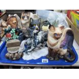 Windstone Editions ARt Sculpture figures, of winged cats (damaged), Dragonsite figures:- One Tray