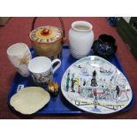Stavangerflint Triform Plate, Royal Stanley jardinette, Art Deco biscuit barrel, Just Jane &