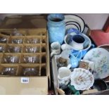Mottled Jug & Vase, Coloroll shell dish, other ceramics:- One Box. Anchor Hocking punch set in box.