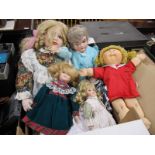 German K.H Walkine Doll with Porcelain Head, and other dolls, with porcelain heads:- One Box