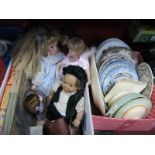 Titian Dinner Ware, Doulton, Wedgwood and other plates, dolls, games, vest cameras:- Two Boxes.