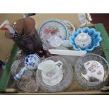 Turquoise Comport, glass bowls, ceramics, etc:- One Box.