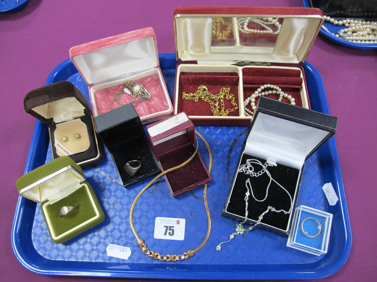 An Eternity Band, (stamped "9ct" "Silver"); costume necklaces,