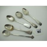 Newcastle, Exeter and Other Hallmarked Silver Spoons, and a 1930's hallmarked silver spoon. (5)