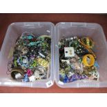 A Large Mixed Lot of Assorted Costume Jewellery, including beads, bracelets, etc :- Two Boxes