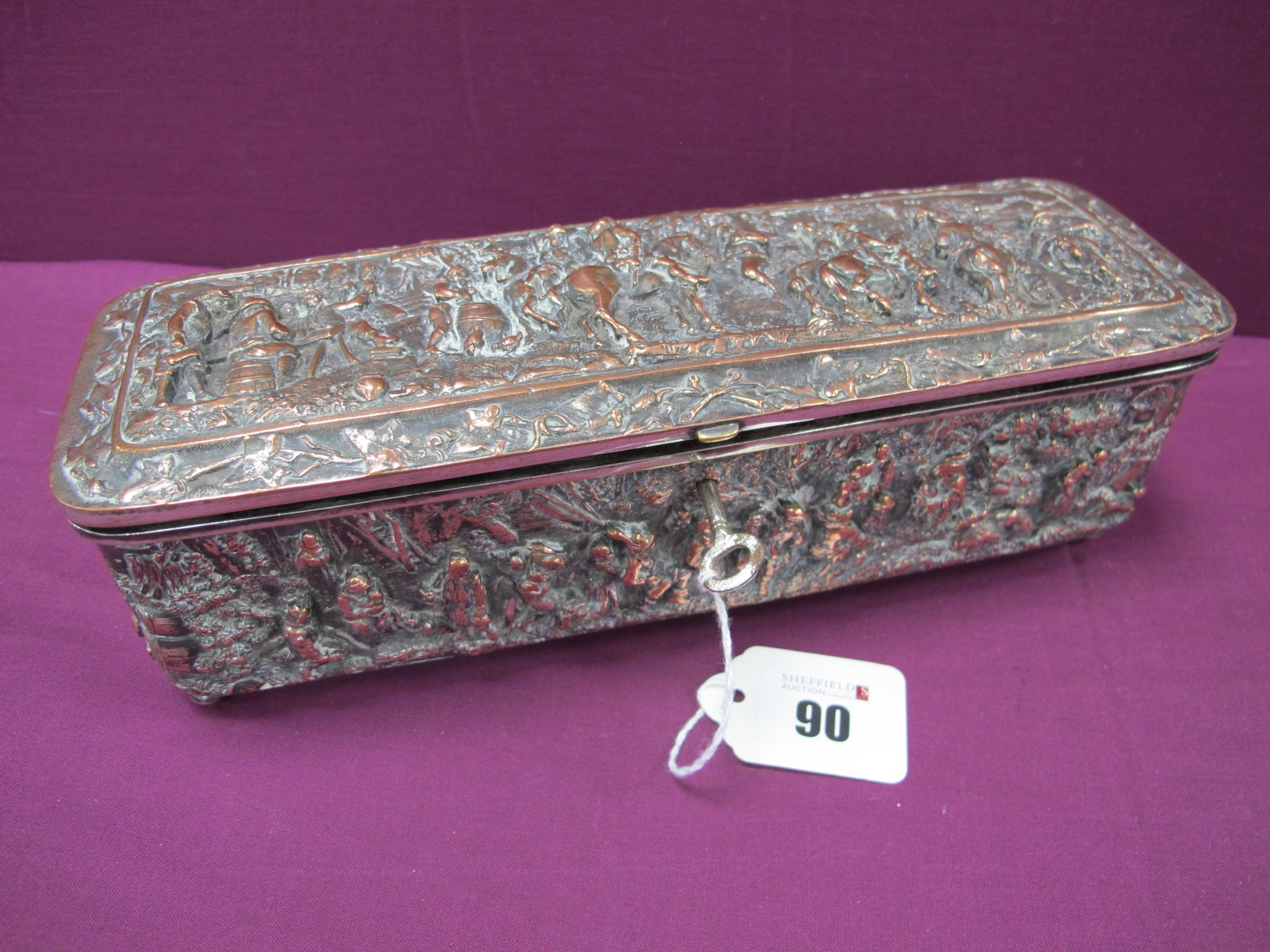 A Highly Decorative Continental Style Plated on Copper Rectangular Box, profusely detailed in