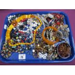 Assorted Costume Bead Necklaces, including modern amber coloured necklace and elasticated