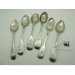 A Pair of Hallmarked Silver Fiddle Pattern Teaspoons, London 1871, initialled; together with four