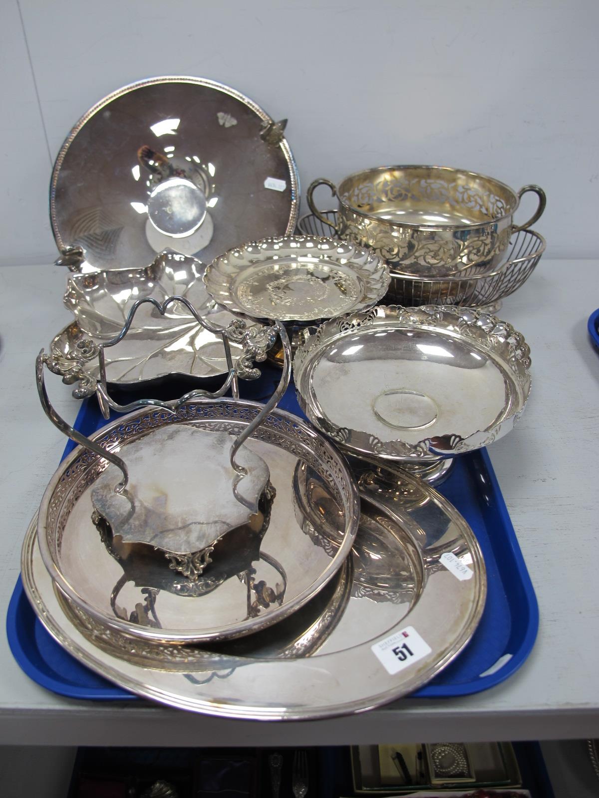 Assorted Plated Dishes, Spanish leaf dish, decorative Walker & Hall plated stand (lacking liner),