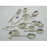 Thirteen Hallmarked Silver Coffee and Demi Tasse Spoons, (various makers and dates (110grams). (13)