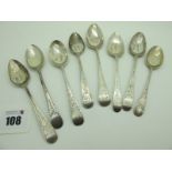 Eight Assorted Hallmarked and Part Hallmarked Silver Teaspoons, (various makers and dates) with