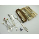 Hallmarked Silver and Mother of Pearl Dainty Pickle Forks, cocktail slick etc.