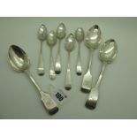 Newcastle Hallmarked Silver Teaspoons, (marks rubbed); together with a set of three Exeter