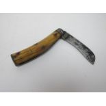 Saynor of Sheffield Stag Handled Prunning Knife, with steel flat bottom, 11cm long when closed.