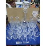 Whiskey & Mallet Shaped Decanters, Stuart and other drinking glasses:- One Tray.
