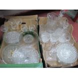Glass Decanters, bowls, wine glasses, vases, comports, etc:- Two Boxes