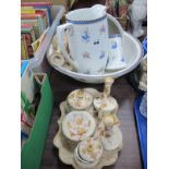 Leighton Pottery Wash Jug-Bowl, chamber pot and brush holder, Crown Devon pottery dressing table