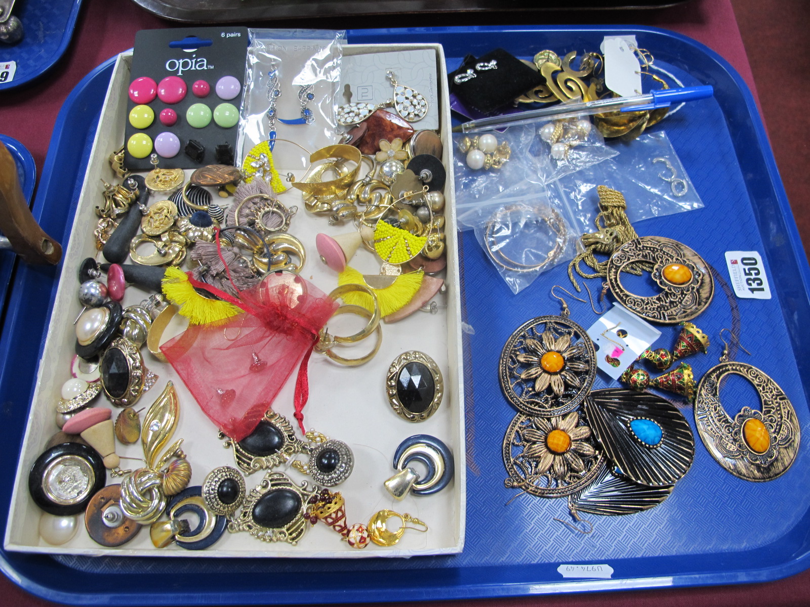 A Pair of Handmade Earrings, of twisted design; together with a collection of assorted costume