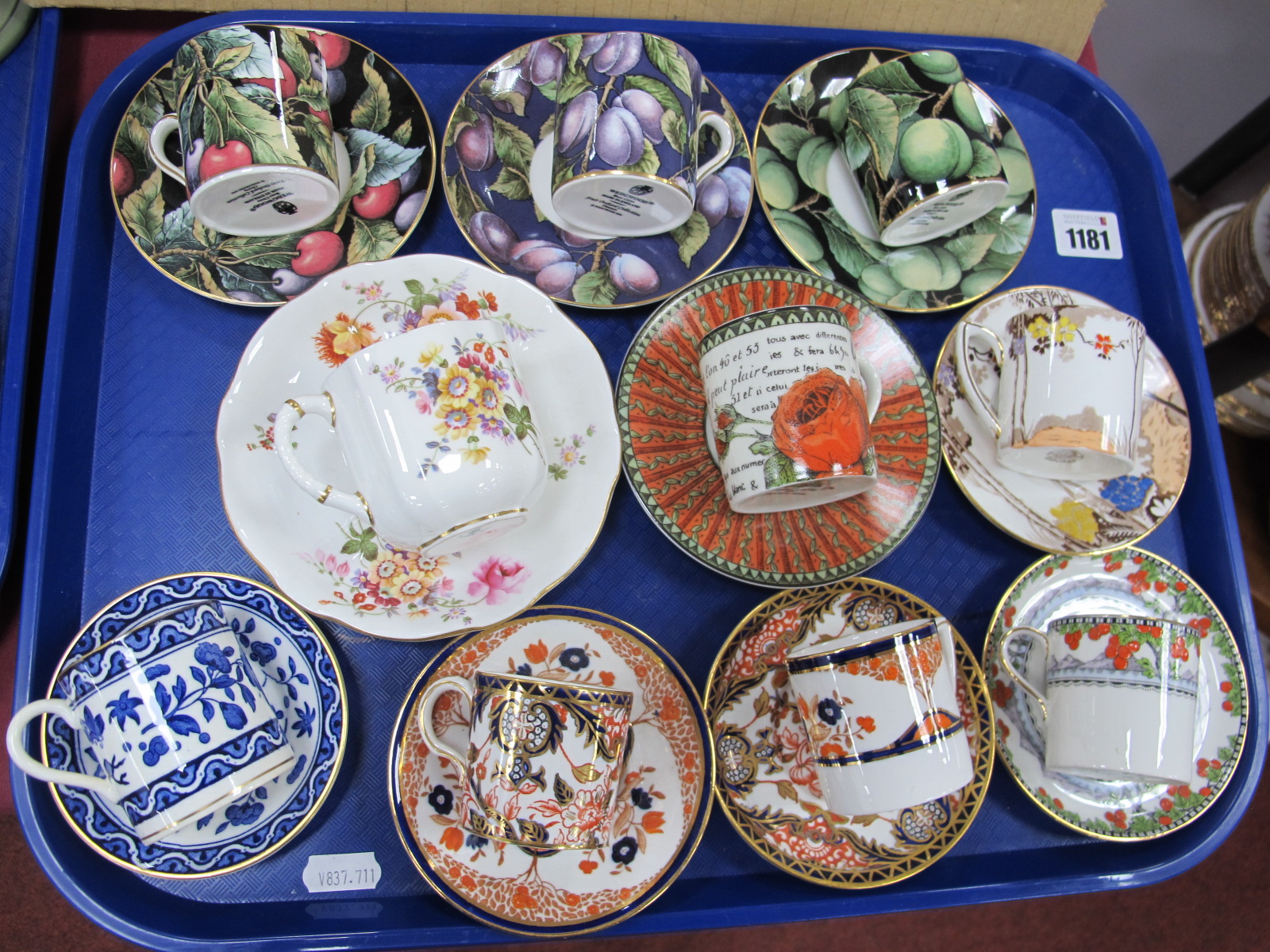 Wedgwood, Royal Crown Derby, Doulton, Grafton, Limoges, Aynsley coffee cups and saucers (10):- One