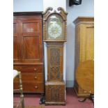 An XVIII Century and Later Carved Oak Eight-Day Longcase Clock, the hood with swan neck pediment and